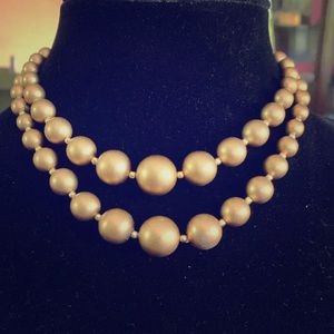 Doubled Layer Faux Pearls Goldtone Choker Japan